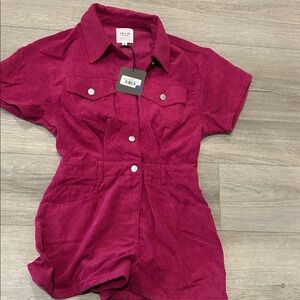 Le Lis Fuchsia Ribbed Romper